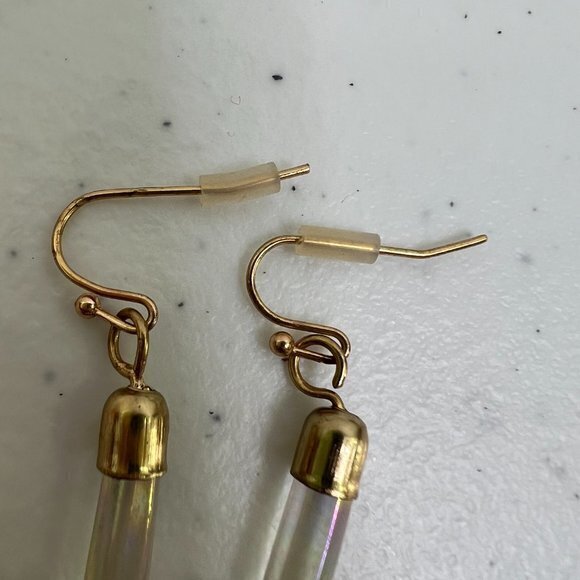 Faux‎ Crystal Earrings Drop Quartz Look Rainbow Clear Gold Tone Dangle - Picture 3 of 6